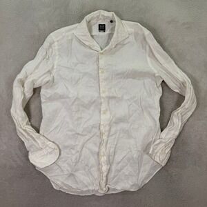 Boggi Milano Mens XL Linen Button Up Shirt White Regular Fit French Linen Luxury